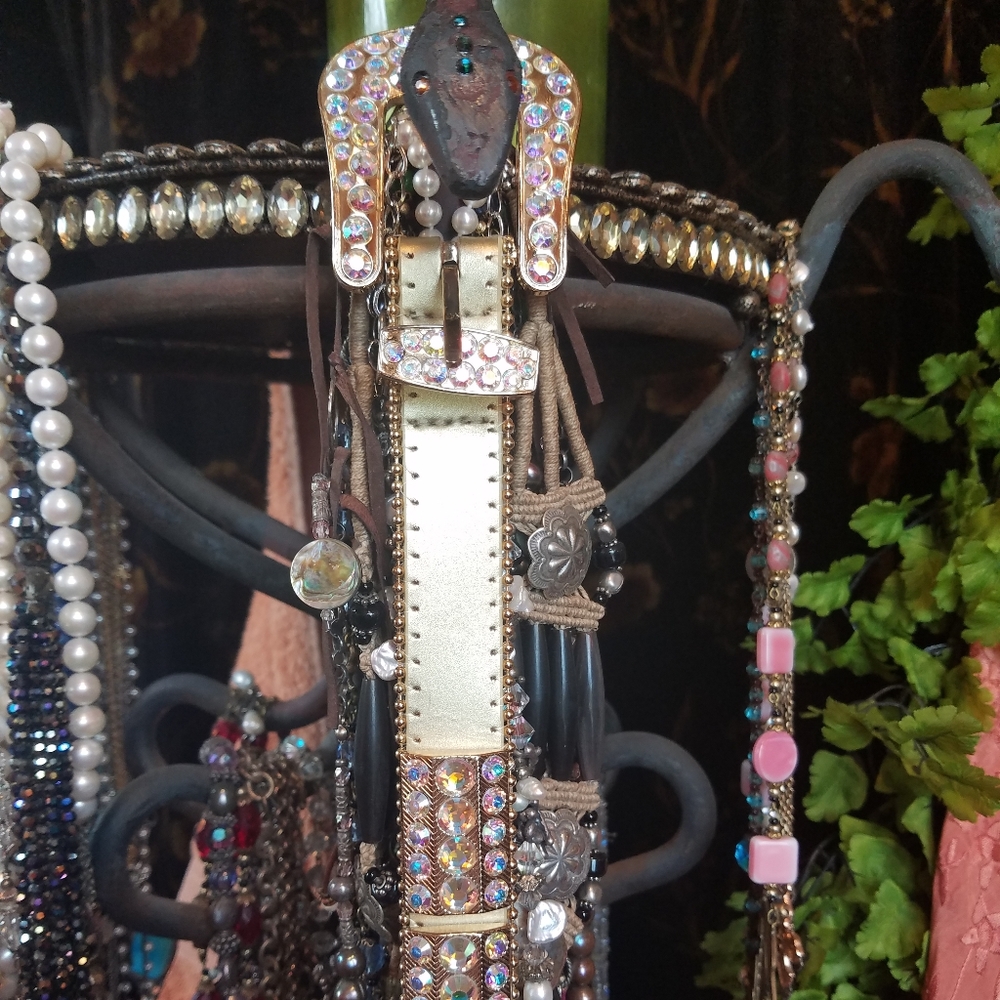 CHRISTINE ALEXANDER LEATHER AND RHINESTONE BELT